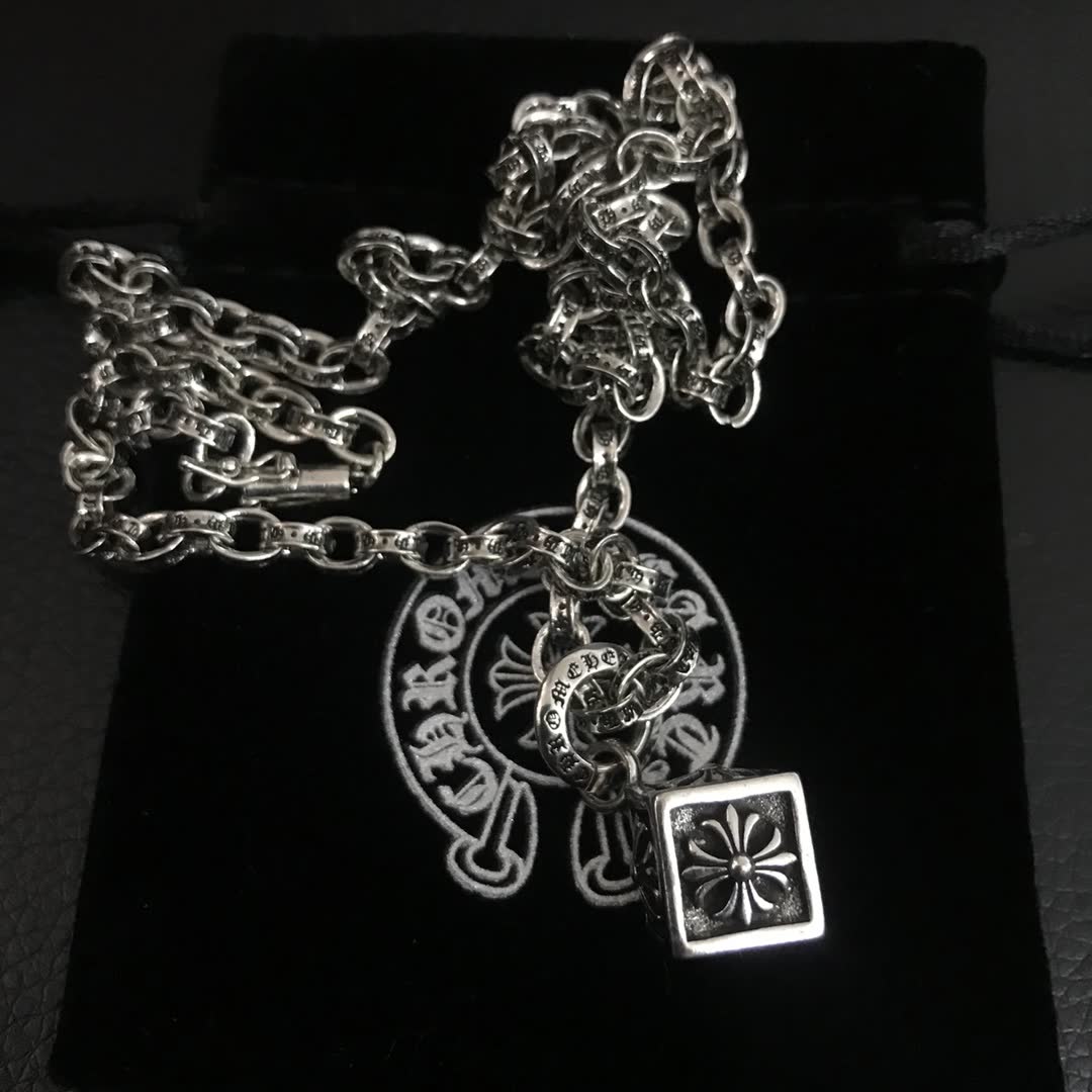 Chrome Hearts Silver Chain Necklace with Square Charm